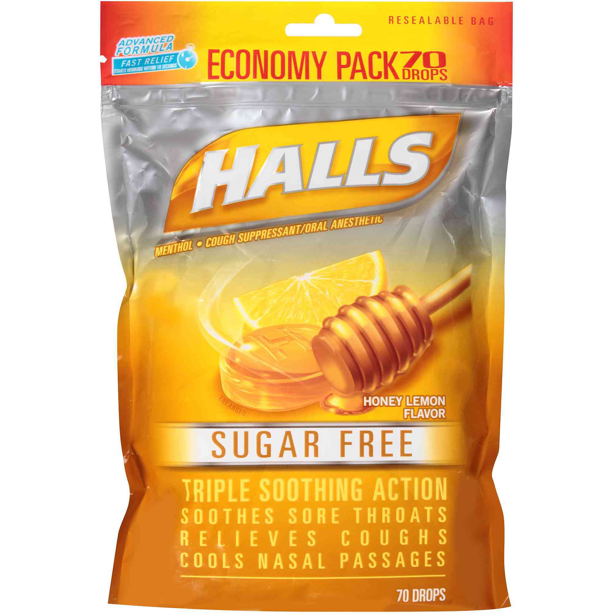 Halls Menthol Cough Suppressant/Oral Anesthetic Drops Honey Lemon