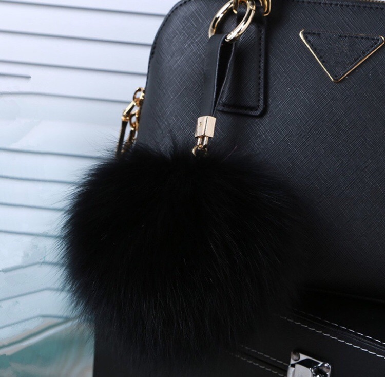 Roniky  35 Large Genuine Fox Fur Pom Pom Keychain Bag Charm Gold