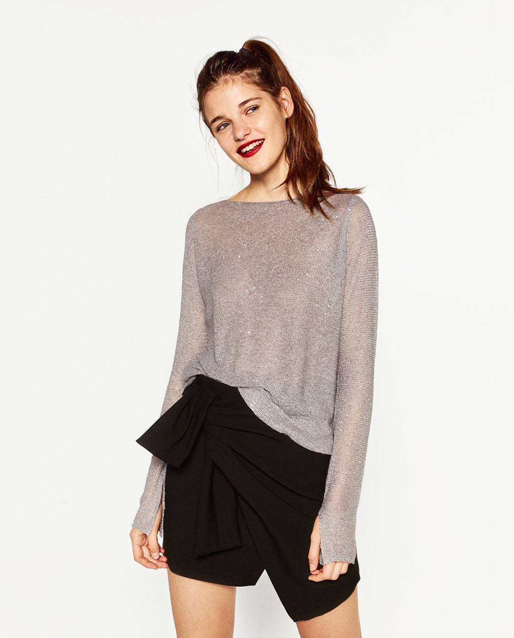 Zara Sequin Boatneck Sweater