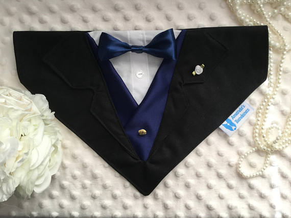 Black Tuxedo with Navy Vest and Bow Tie Collar Bandana dog