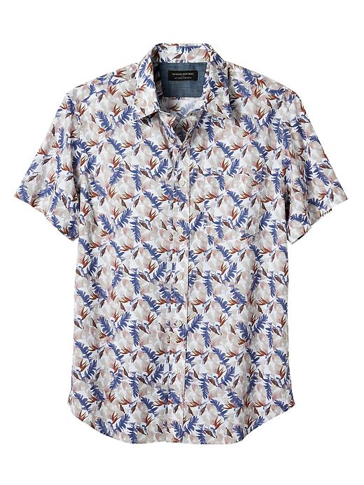 Standard-Fit Soft Wash Blue Print Short-Sleeve Shirt
