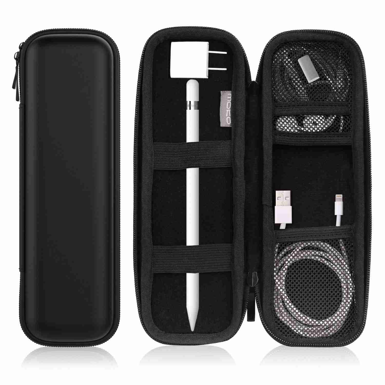 MoKo Holder Case for Apple Pencil, Premium PU Leather Case Carrying Bag Sleeve Pouch Cover for Apple iPad Pro Pencil / Pen, Samsung Stylus Pen, Surface Pen (with Built-in Pocket and Holder), BLACK