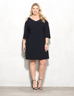 PLUS SIZE MIXED-JEWEL COLD-SHOULDER DRESS