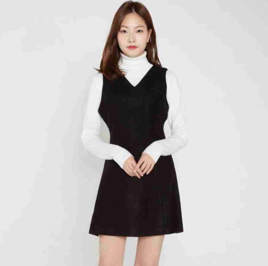 Solid Wool V-Neck One Piece