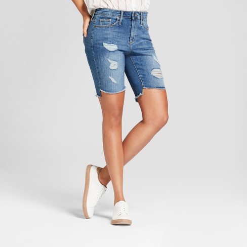 Women's High-Rise Destructed Bermuda Jean Shorts