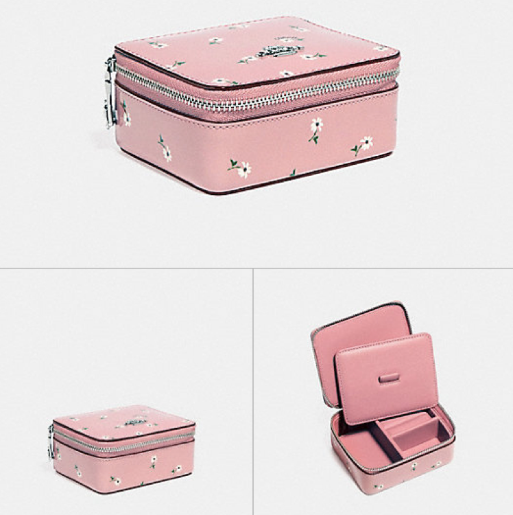 Jewelry Box with Ditsy Daisy Print and Bow Zip Pull