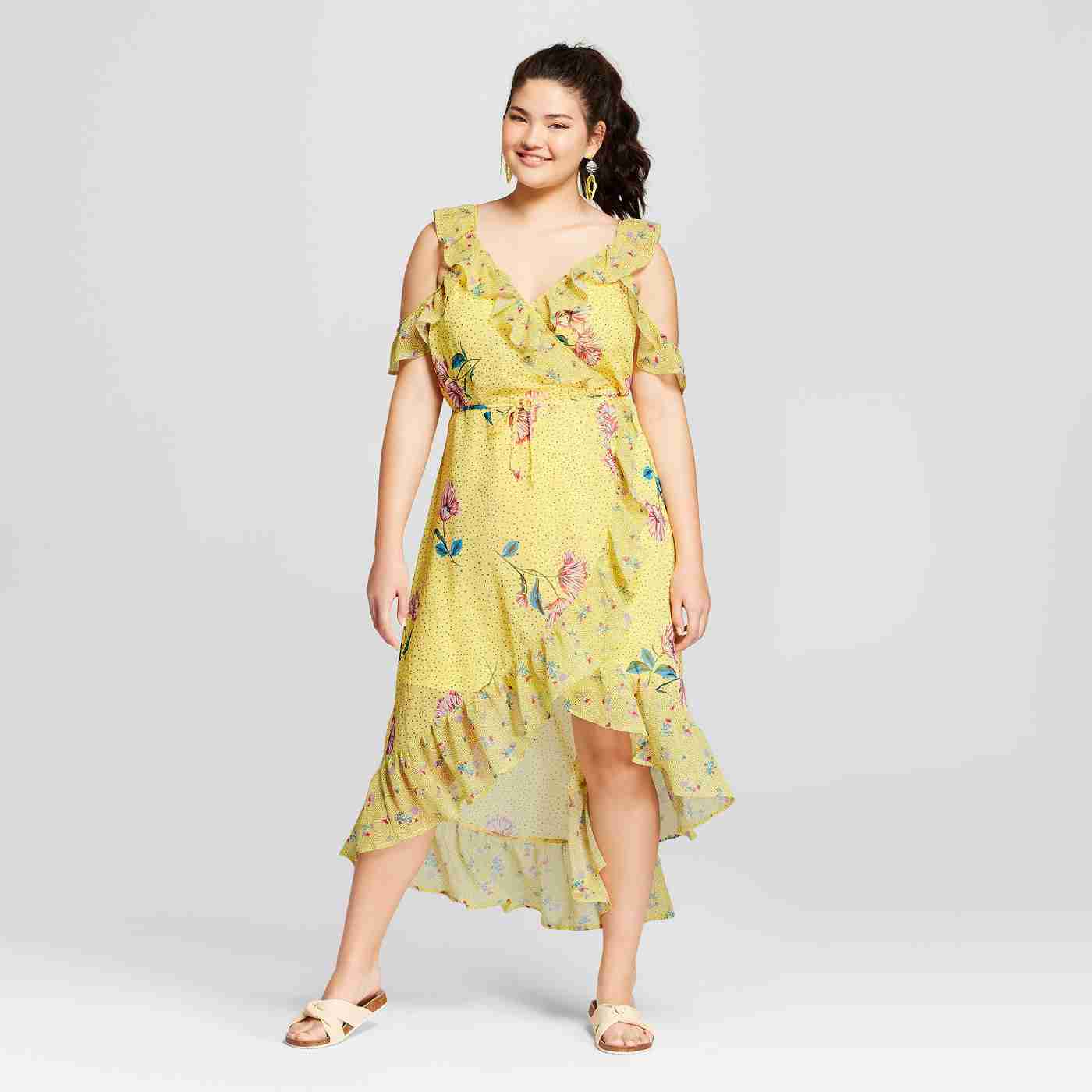 Floral Print Cold Shoulder Wrap Dress