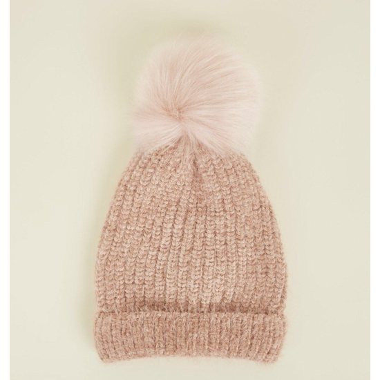 Mink Ribbed Faux Fur Bobble Hat