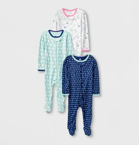 Baby Girl's 3pk Long Sleeve Footed Sleeper Set