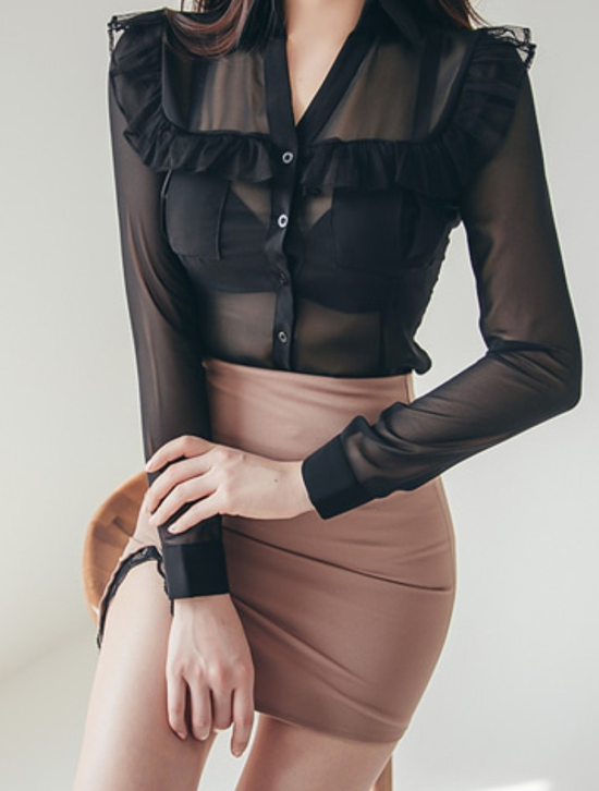 Sheer frill blouse