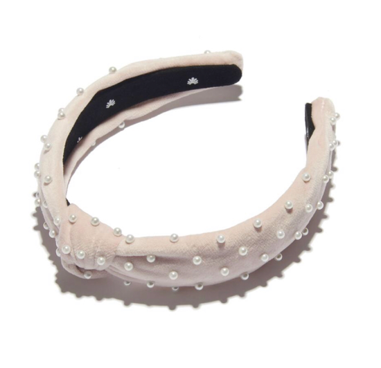 Petite Blush Pearl Velvet Headband