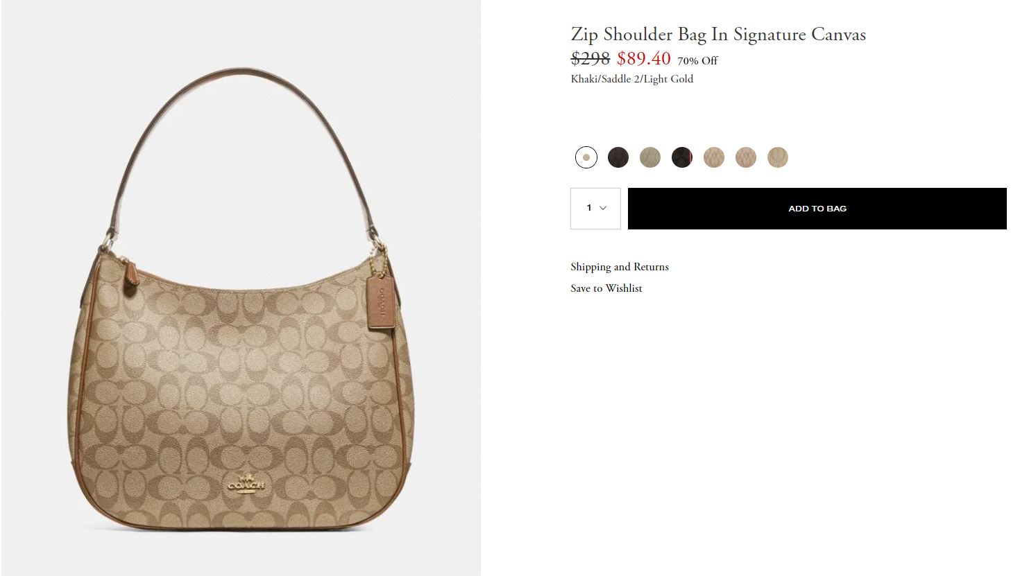 Zip Shoulder Bag In Signature Canvas F29209