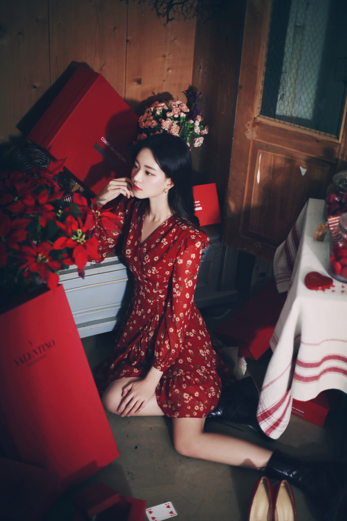 Amelie dress line.Red frill dress