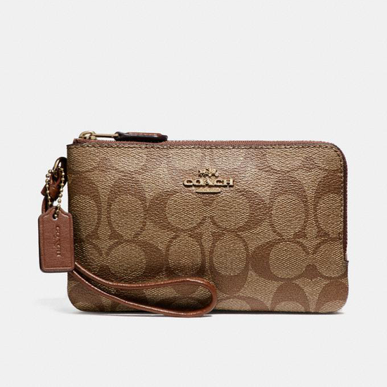 Double Corner Zip Wristlet In Signature Canvas