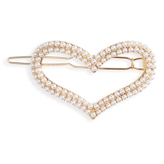 Imitation pearl heart hairpin barrette