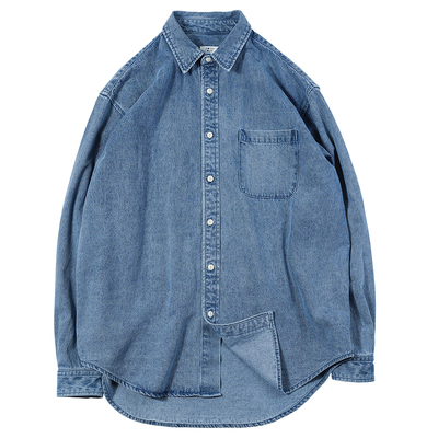 FOCUS BLUE Elbow Patchwork Denim Shirt (DENIM)