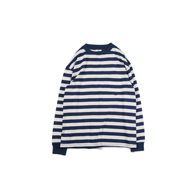 FOCUS BLUE Stripe Roundneck T-shirt (NAVY)