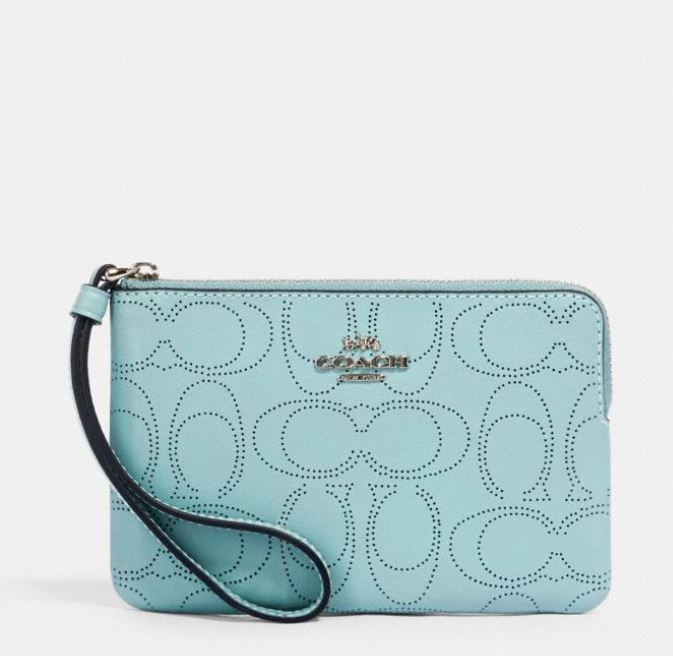 Corner Zip Wristlet In Signature Leather 2961 SV/F9