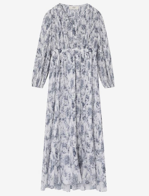 Navy Flower Pattern Long Sleeve Dress
