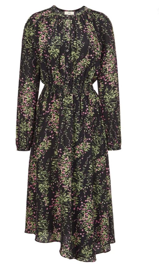 Black flower pattern silk dress
