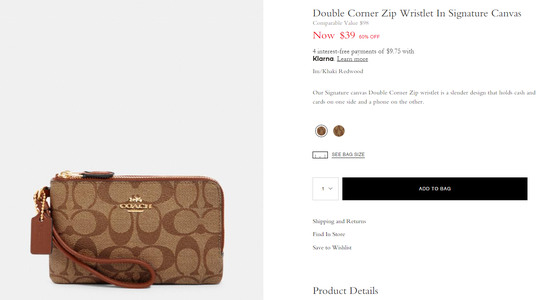 Double Corner Zip Wristlet In Signature Canvas_Im.Khaki Redwood