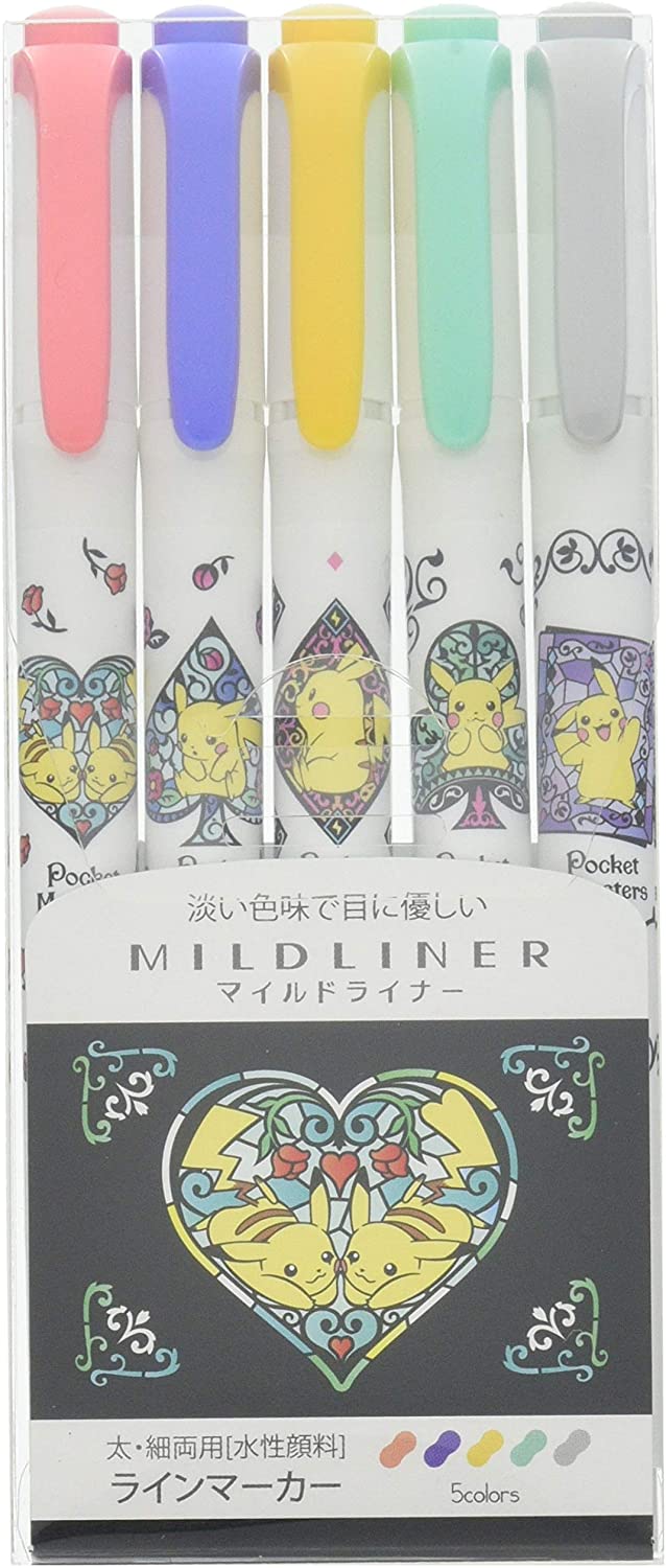 Showa Note 927729002 Mild Liner, 5 Color Set, Pokemon B Pattern