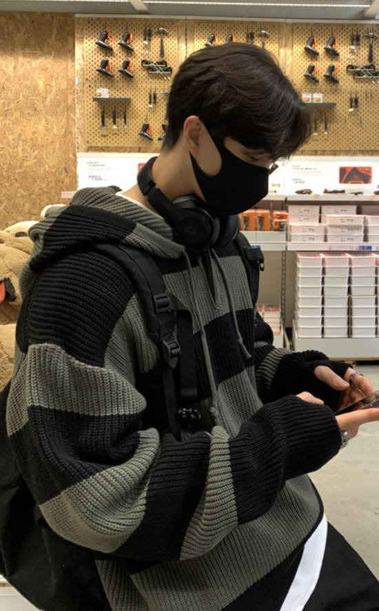 LOOK CANT STRIPE OVER HOODED KNIT