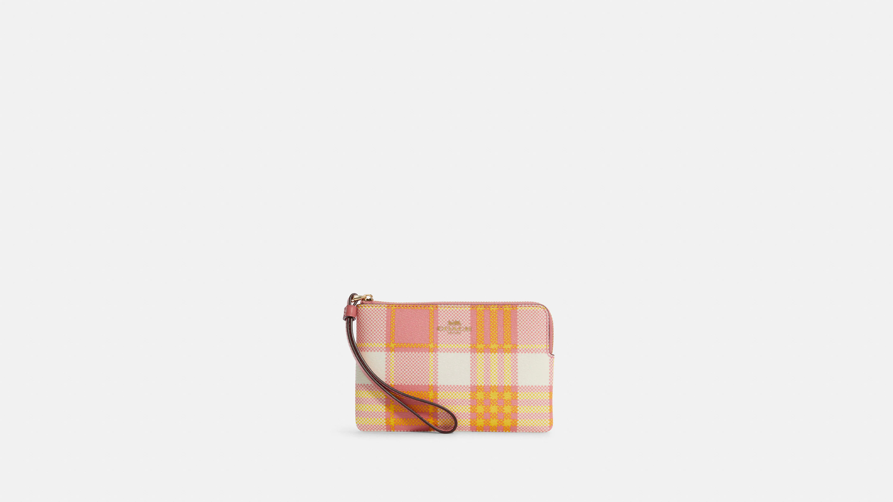 Corner Zip Wristlet With Garden Plaid Print