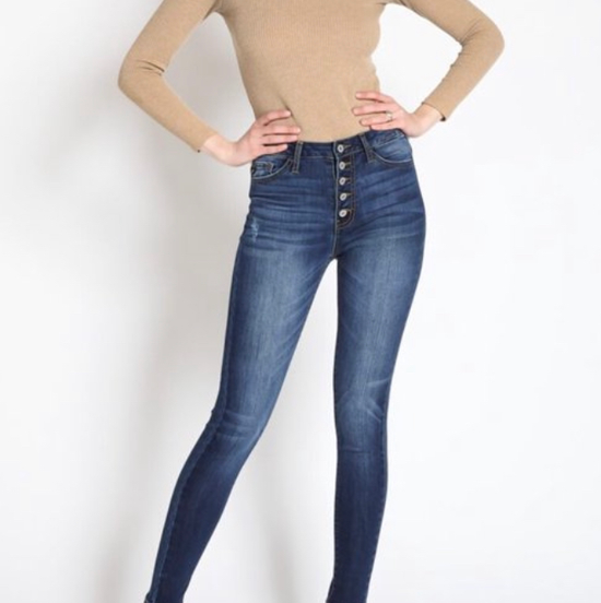 omen's High Rise Button Fly Distressed Super Skinny Jeans - kc7113 ST
