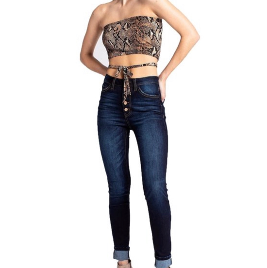 Women's High Rise Button Fly Distressed Super Skinny Jeans - kc7113 ST