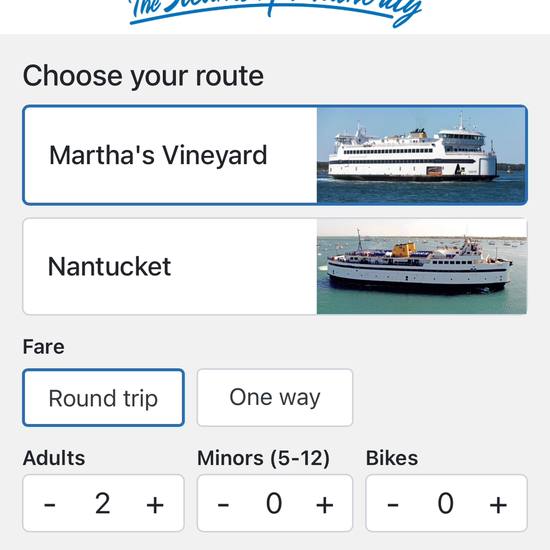 Marthas Vineyard round trip tickets