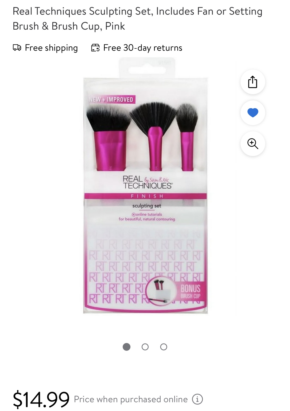 Real Techniques Sculpting Set, Includes Fan or Setting Brush & Brush Cup, Pink