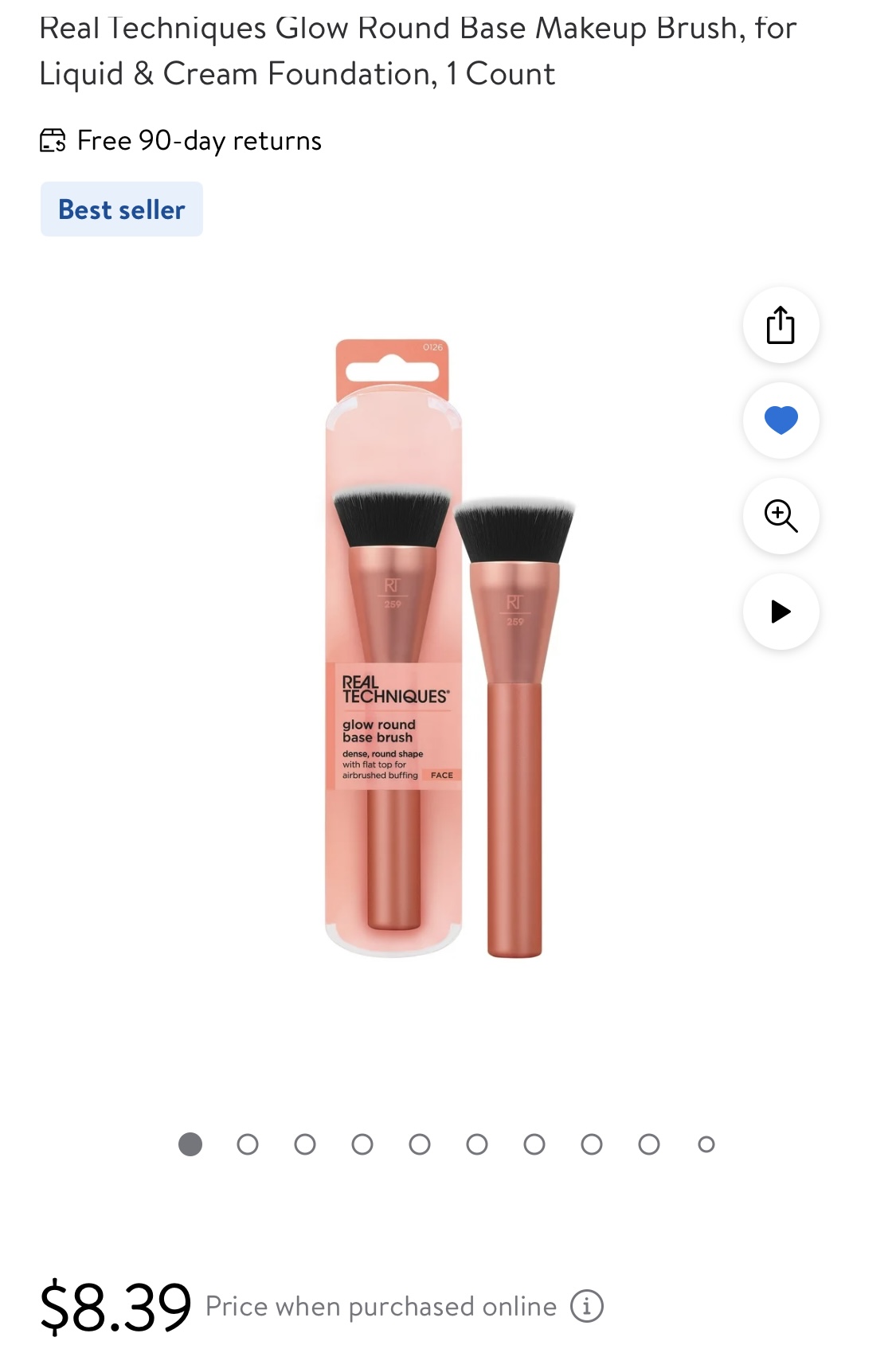 Real Techniques Glow Round Base Makeup Brush, for Liquid & Cream Foundation, 1 Count