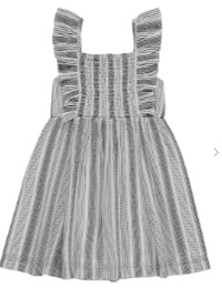 Grey stripe shirred dress